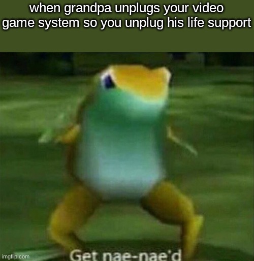 Get nae-nae'd | when grandpa unplugs your video game system so you unplug his life support | image tagged in get nae-nae'd | made w/ Imgflip meme maker