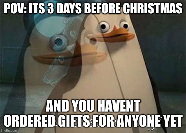 pian | POV: ITS 3 DAYS BEFORE CHRISTMAS; AND YOU HAVENT ORDERED GIFTS FOR ANYONE YET | image tagged in private internal screaming | made w/ Imgflip meme maker