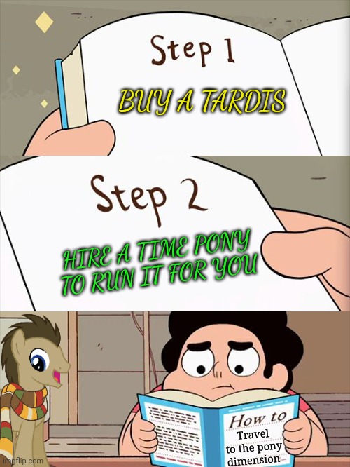 Steven Universe | Travel to the pony dimension BUY A TARDIS HIRE A TIME PONY TO RUN IT FOR YOU | image tagged in steven universe | made w/ Imgflip meme maker