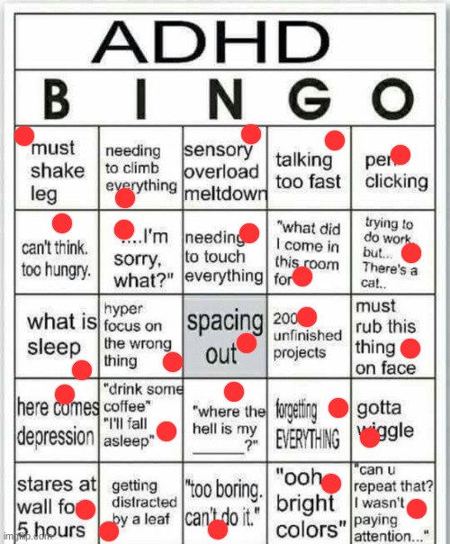 adhd bingo | image tagged in adhd bingo | made w/ Imgflip meme maker