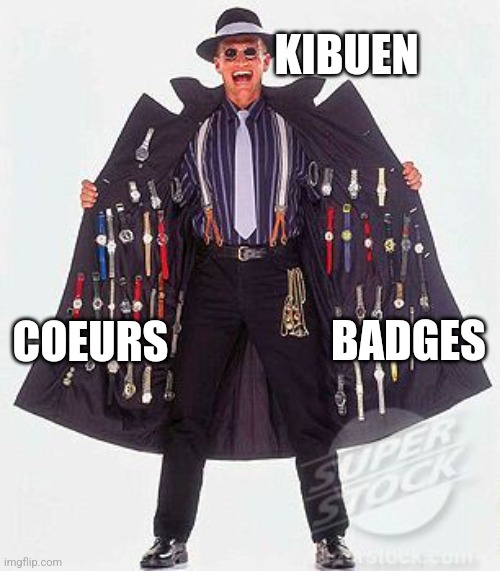 street seller | KIBUEN; COEURS; BADGES | image tagged in street seller | made w/ Imgflip meme maker