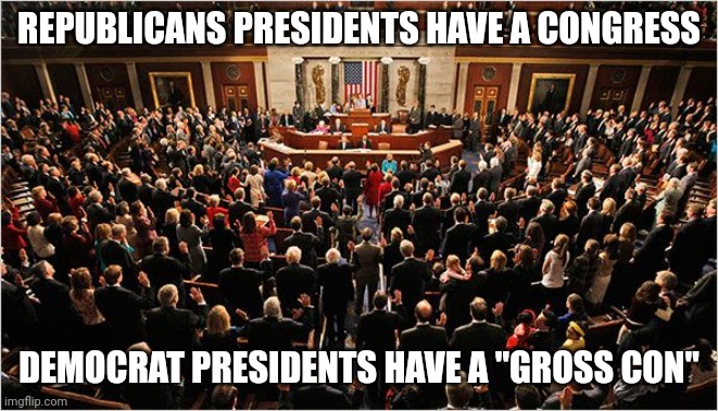For the "simps" in the audience | REPUBLICANS PRESIDENTS HAVE A CONGRESS; DEMOCRAT PRESIDENTS HAVE A "GROSS CON" | image tagged in congress | made w/ Imgflip meme maker