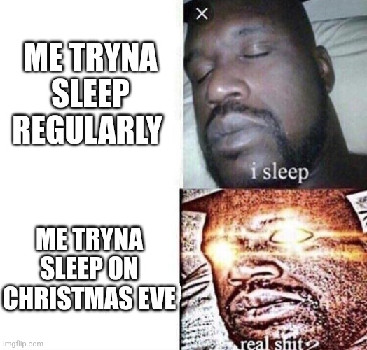 ITS SO TRUE | ME TRYNA SLEEP REGULARLY; ME TRYNA SLEEP ON CHRISTMAS EVE | image tagged in i sleep real shit | made w/ Imgflip meme maker