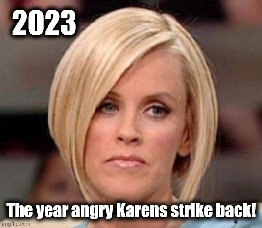 Angry Karen | 2023 The year angry Karens strike back! | image tagged in angry karen | made w/ Imgflip meme maker