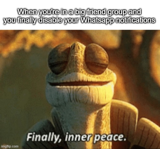 Finally, inner peace. | When you're in a big friend group and you finally disable your Whatsapp notifications | image tagged in finally inner peace | made w/ Imgflip meme maker