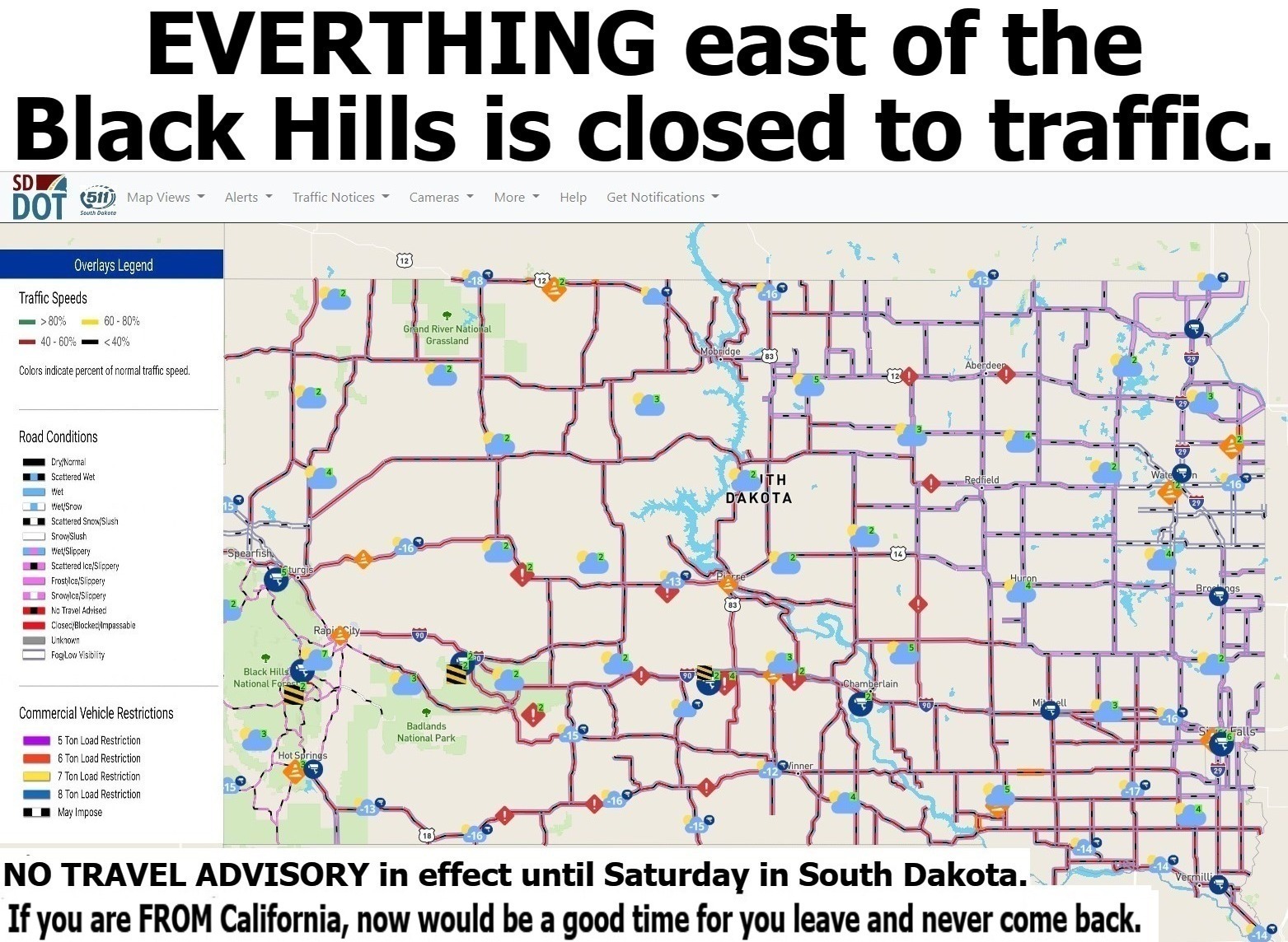 travel advisory south dakota