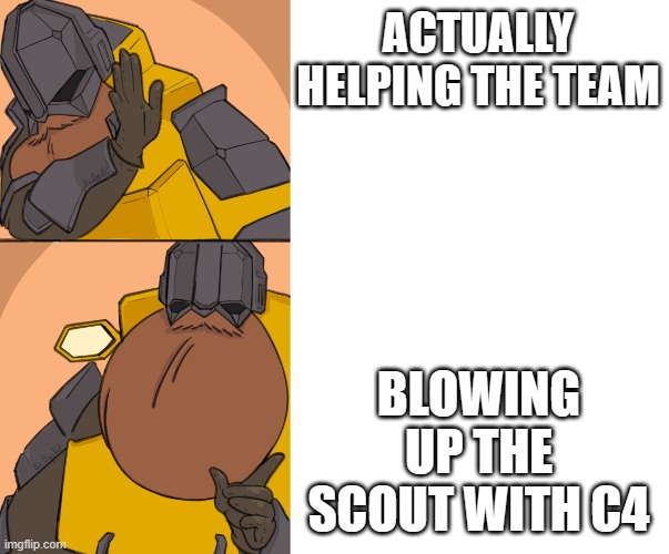 This is how the Driller be tho | ACTUALLY HELPING THE TEAM; BLOWING UP THE SCOUT WITH C4 | image tagged in drg driller | made w/ Imgflip meme maker