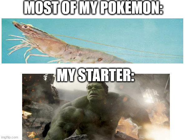 Pokemon | MOST OF MY POKÉMON:; MY STARTER: | image tagged in pokemon | made w/ Imgflip meme maker