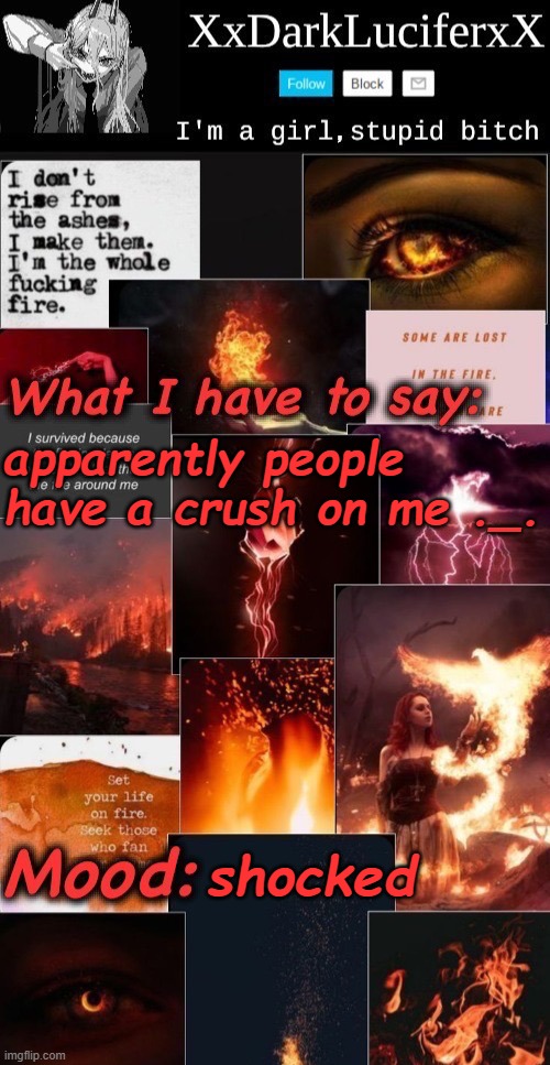 Dark Lucifer Announcement temp | apparently people have a crush on me ._. shocked | image tagged in dark lucifer announcement temp | made w/ Imgflip meme maker