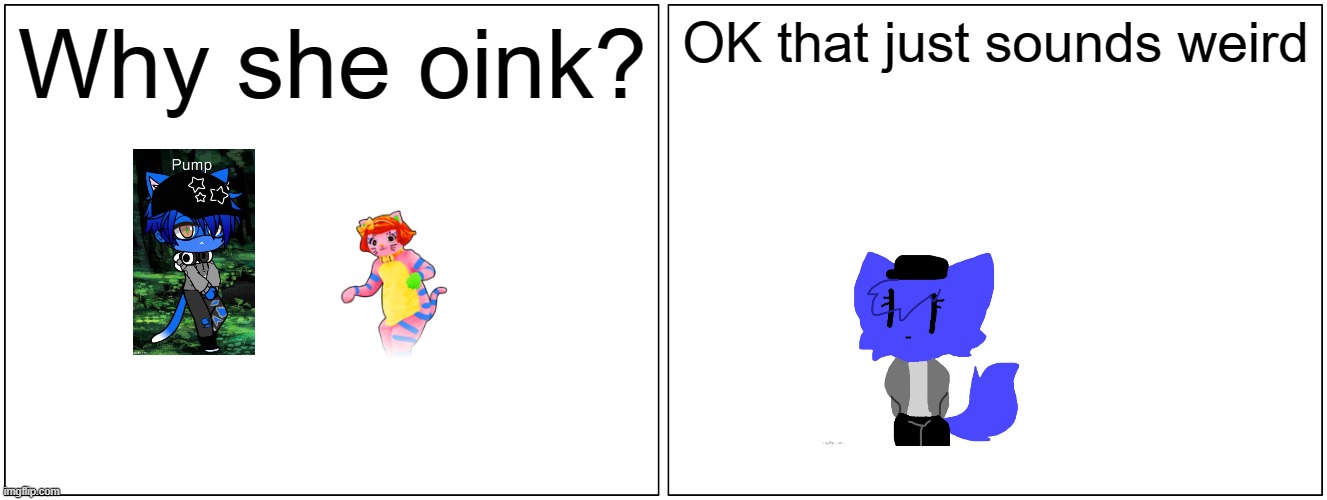Blank Comic Panel 2x1 Meme | Why she oink? OK that just sounds weird | image tagged in memes,blank comic panel 2x1 | made w/ Imgflip meme maker