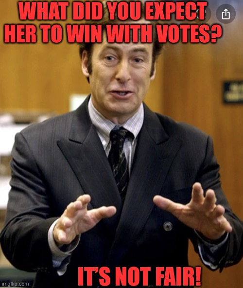 Your Honor, | WHAT DID YOU EXPECT HER TO WIN WITH VOTES? IT’S NOT FAIR! | image tagged in your honor | made w/ Imgflip meme maker