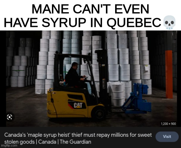 meanwhile in canada | MANE CAN'T EVEN HAVE SYRUP IN QUEBEC💀 | image tagged in canada,meanwhile in canada,maple syrup,can't even | made w/ Imgflip meme maker