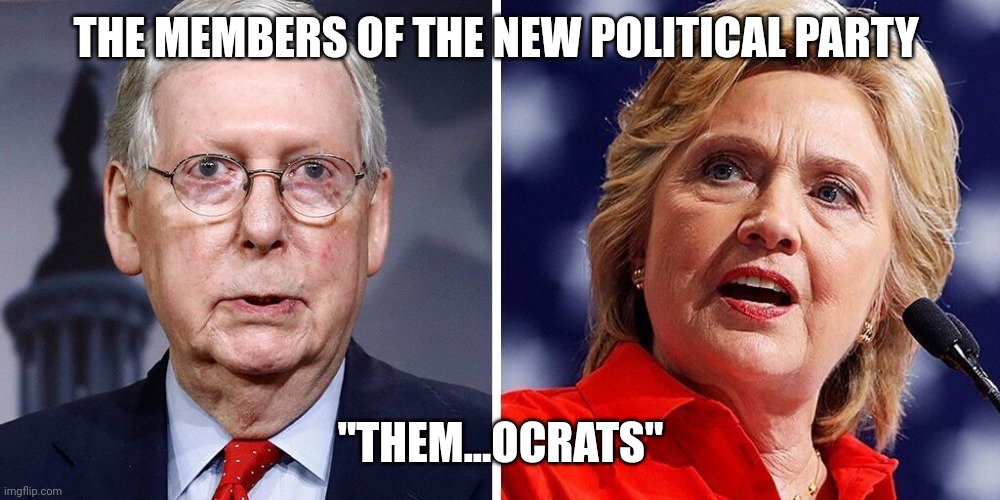 There's us and "them" | THE MEMBERS OF THE NEW POLITICAL PARTY; "THEM...OCRATS" | image tagged in mitch and hillary | made w/ Imgflip meme maker