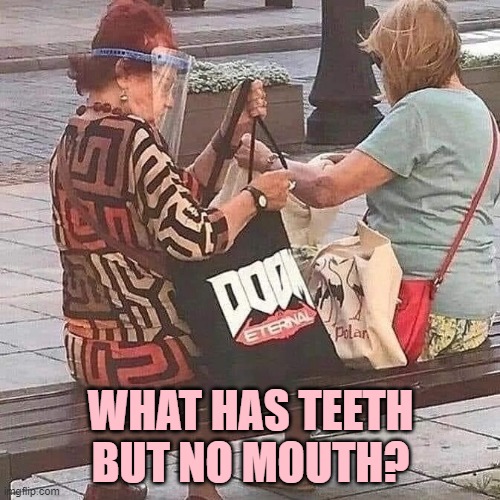 WHAT HAS TEETH BUT NO MOUTH? | image tagged in riddle | made w/ Imgflip meme maker