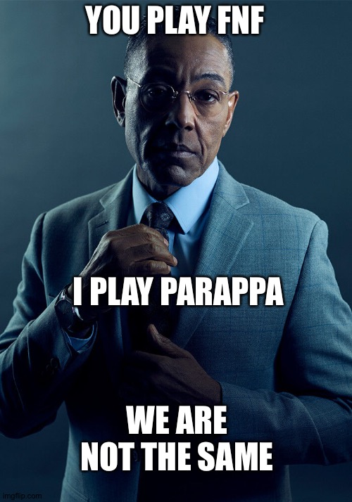 U prob don't know wut parappa is | YOU PLAY FNF; I PLAY PARAPPA; WE ARE NOT THE SAME | image tagged in gus fring we are not the same | made w/ Imgflip meme maker