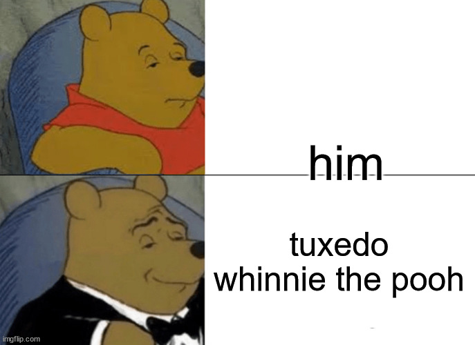 Tuxedo Winnie The Pooh | him; tuxedo whinnie the pooh | image tagged in memes,tuxedo winnie the pooh | made w/ Imgflip meme maker