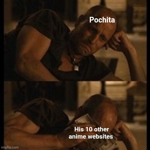 Crying with money | Pochita His 10 other anime websites | image tagged in crying with money | made w/ Imgflip meme maker