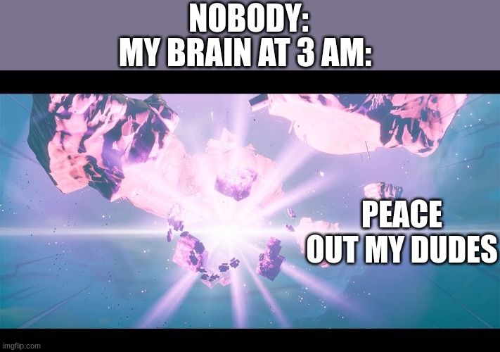 KEVIN NOOOOOOOOOOO | MY BRAIN AT 3 AM:; NOBODY:; PEACE OUT MY DUDES | image tagged in kevin,the,square,wait what,ur in danger | made w/ Imgflip meme maker