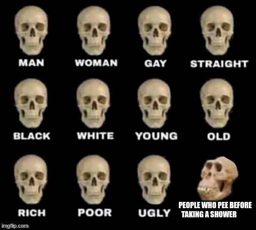 people just suck | PEOPLE WHO PEE BEFORE TAKING A SHOWER | image tagged in idiot skull,shower | made w/ Imgflip meme maker