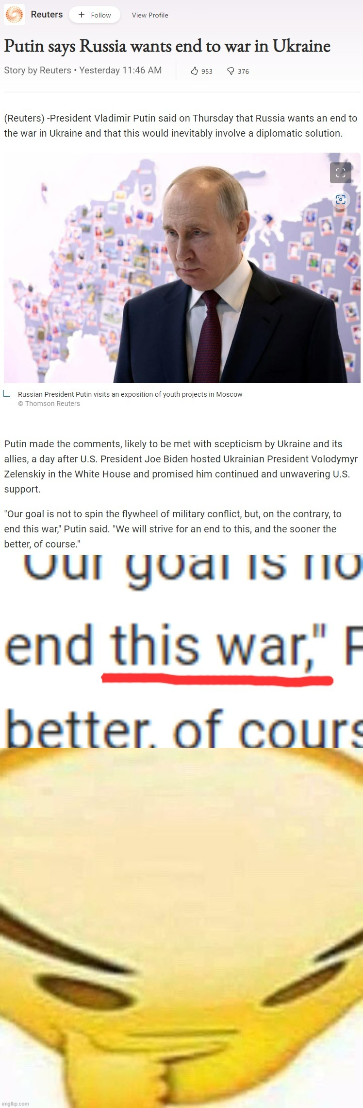 "Go directly to gulag, do not pass Go." -Putin to self | image tagged in vladimir putin slips and calls ukraine invasion a war magnified,hmmmmmmm | made w/ Imgflip meme maker