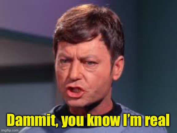 Doctor McCoy | Dammit, you know I’m real | image tagged in doctor mccoy | made w/ Imgflip meme maker