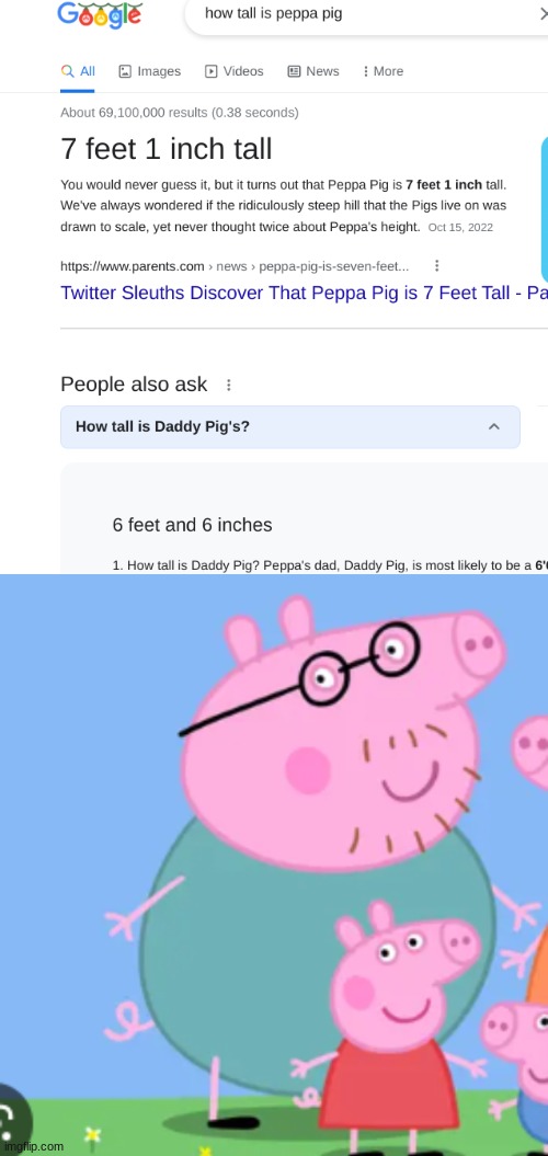 Peppa is 7 inches taller than daddy pig | image tagged in memes,funny,gifs | made w/ Imgflip meme maker