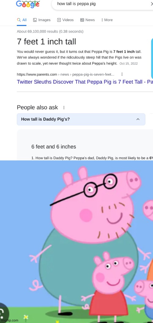 Peppa is 7 inches taller than daddy pig | image tagged in memes,gifs,funny,peppa pig | made w/ Imgflip meme maker