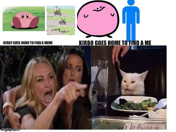 Kirbo goes home to find a me | KIRBO GOES HOME TO FIND A ME; KIRBY GOES HOHO TO FIND A MEME | image tagged in funny | made w/ Imgflip meme maker