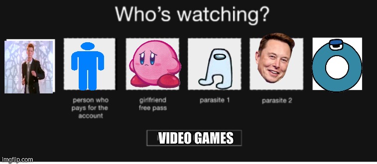 Who's watching Netflix but with extra 2 squares | VIDEO GAMES | image tagged in who's watching netflix but with extra 2 squares | made w/ Imgflip meme maker