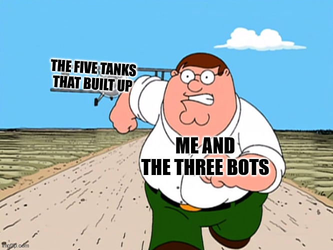 Tank Run In A Nutshell | THE FIVE TANKS THAT BUILT UP; ME AND THE THREE BOTS | image tagged in peter griffin running away,left 4 dead | made w/ Imgflip meme maker