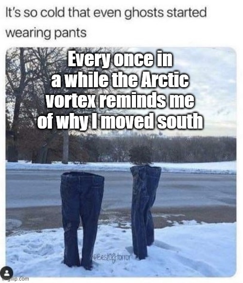 winter | Every once in a while the Arctic vortex reminds me of why I moved south | image tagged in winter is here | made w/ Imgflip meme maker