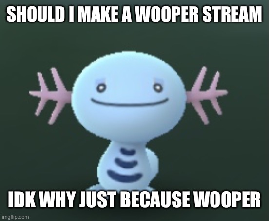 w o o p e r | SHOULD I MAKE A WOOPER STREAM; IDK WHY JUST BECAUSE WOOPER | image tagged in wooper | made w/ Imgflip meme maker