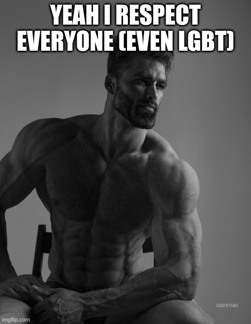 respect LGBT and everyone | YEAH I RESPECT EVERYONE (EVEN LGBT) | image tagged in giga chad,lgbt,memes | made w/ Imgflip meme maker