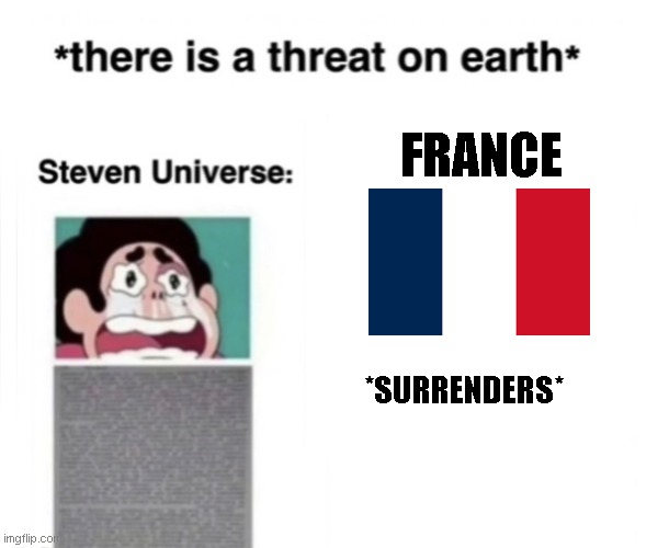 Surrending | FRANCE; *SURRENDERS* | image tagged in there is a threat on earth | made w/ Imgflip meme maker