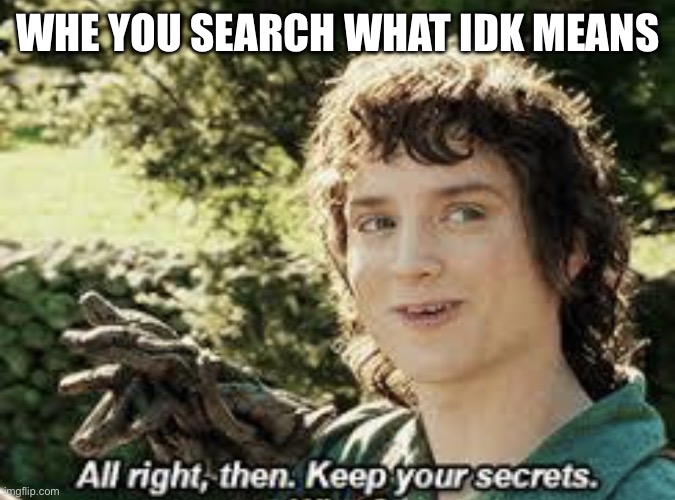 alr… | WHE YOU SEARCH WHAT IDK MEANS | image tagged in all right then keep your secrets | made w/ Imgflip meme maker