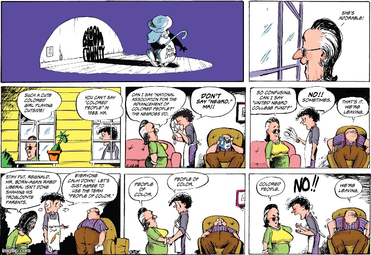 The Evolution of Labels | image tagged in bloom county,colored people v people of color | made w/ Imgflip meme maker