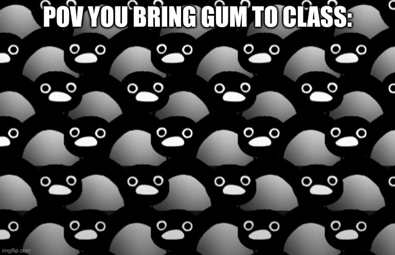 noot noot 0_0 | POV YOU BRING GUM TO CLASS: | image tagged in noot noot with an army | made w/ Imgflip meme maker