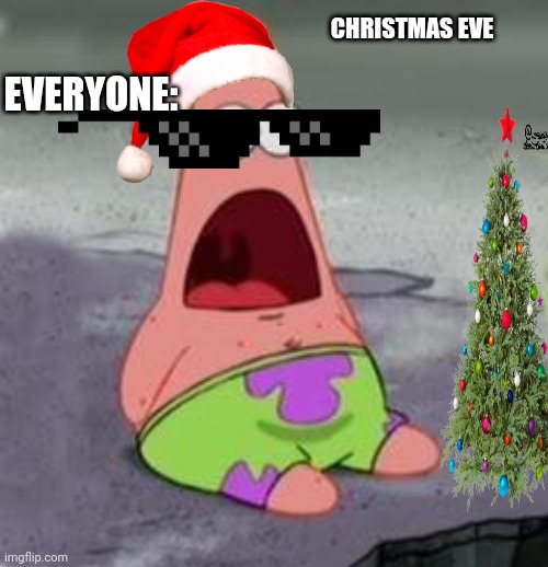 Christmas Eve Just 1 Day OMG | CHRISTMAS EVE; EVERYONE: | image tagged in suprised patrick | made w/ Imgflip meme maker