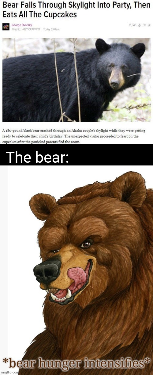 Cupcakes | The bear: | image tagged in bear hunger intensifies,bears,bear,cupcake,cupcakes,memes | made w/ Imgflip meme maker