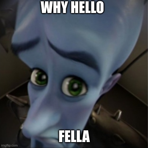why hello fellas!! | WHY HELLO; FELLA | image tagged in megamind peeking | made w/ Imgflip meme maker