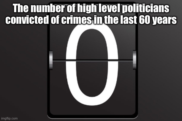 Zero counter | The number of high level politicians convicted of crimes in the last 60 years | image tagged in zero counter | made w/ Imgflip meme maker