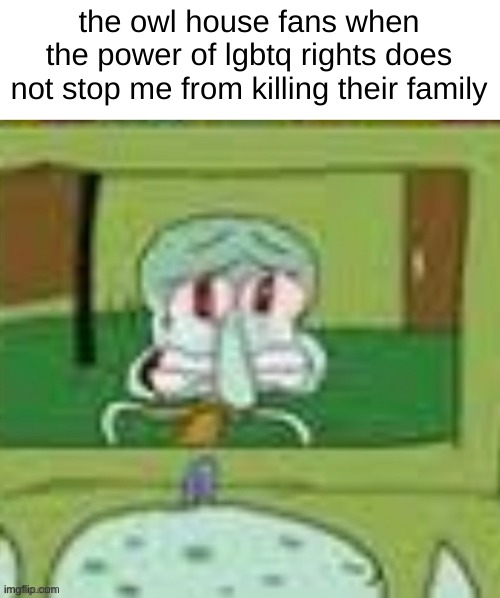 sad squidward | the owl house fans when the power of lgbtq rights does not stop me from killing their family | image tagged in sad squidward | made w/ Imgflip meme maker