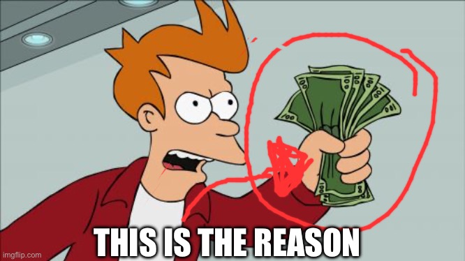 Shut Up And Take My Money Fry Meme | THIS IS THE REASON | image tagged in memes,shut up and take my money fry | made w/ Imgflip meme maker