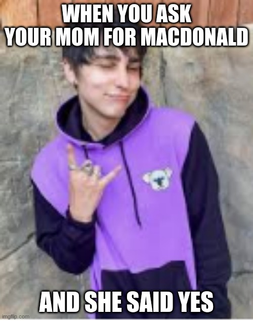 Coly brock | WHEN YOU ASK YOUR MOM FOR MACDONALD; AND SHE SAID YES | image tagged in colby | made w/ Imgflip meme maker