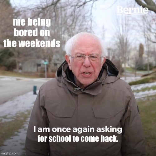 jsjwjwjwjjwwj | me being bored on the weekends; for school to come back. | image tagged in memes,bernie i am once again asking for your support | made w/ Imgflip meme maker