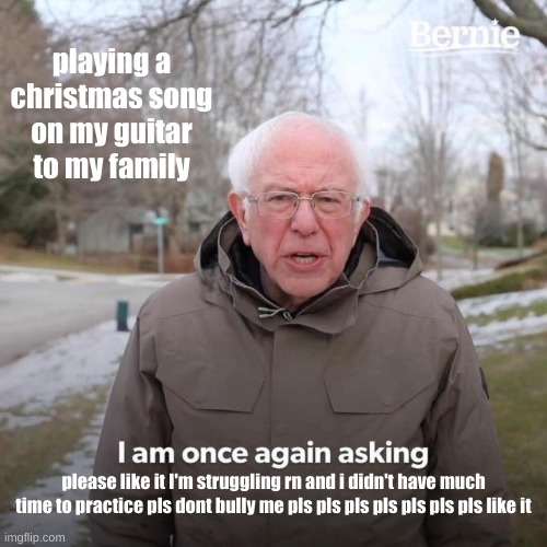 Bernie I Am Once Again Asking For Your Support | playing a christmas song on my guitar to my family; please like it I'm struggling rn and i didn't have much time to practice pls dont bully me pls pls pls pls pls pls pls like it | image tagged in memes,bernie i am once again asking for your support | made w/ Imgflip meme maker