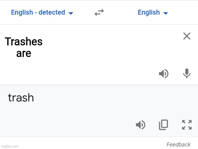 Trashes are trash | Trashes are | image tagged in google translate | made w/ Imgflip meme maker