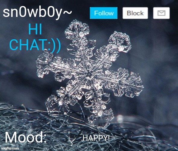 Benji's snowboy template (made by Thewutbird) | HI CHAT:)); HAPPY! | image tagged in benji's snowboy template made by thewutbird | made w/ Imgflip meme maker