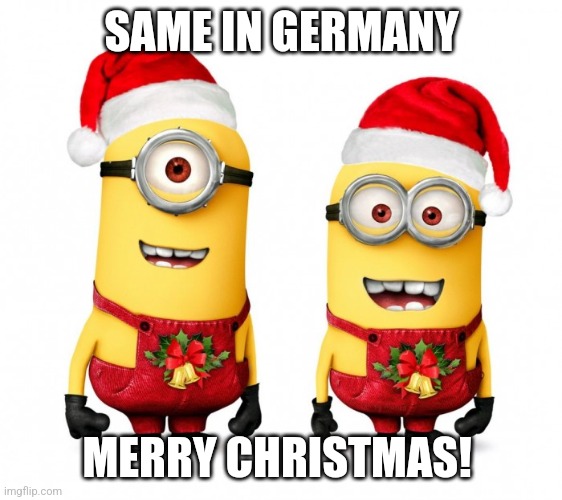 minions xmas | SAME IN GERMANY MERRY CHRISTMAS! | image tagged in minions xmas | made w/ Imgflip meme maker
