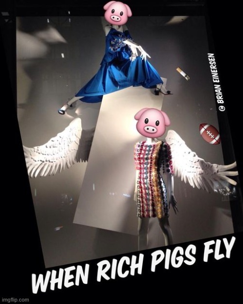 2 Pigs plus 1 Pigskin Football = 3 Little Pigs | image tagged in fashion,window design,bergdorf goodman,pretty pig,emooji art,brian einersen | made w/ Imgflip meme maker